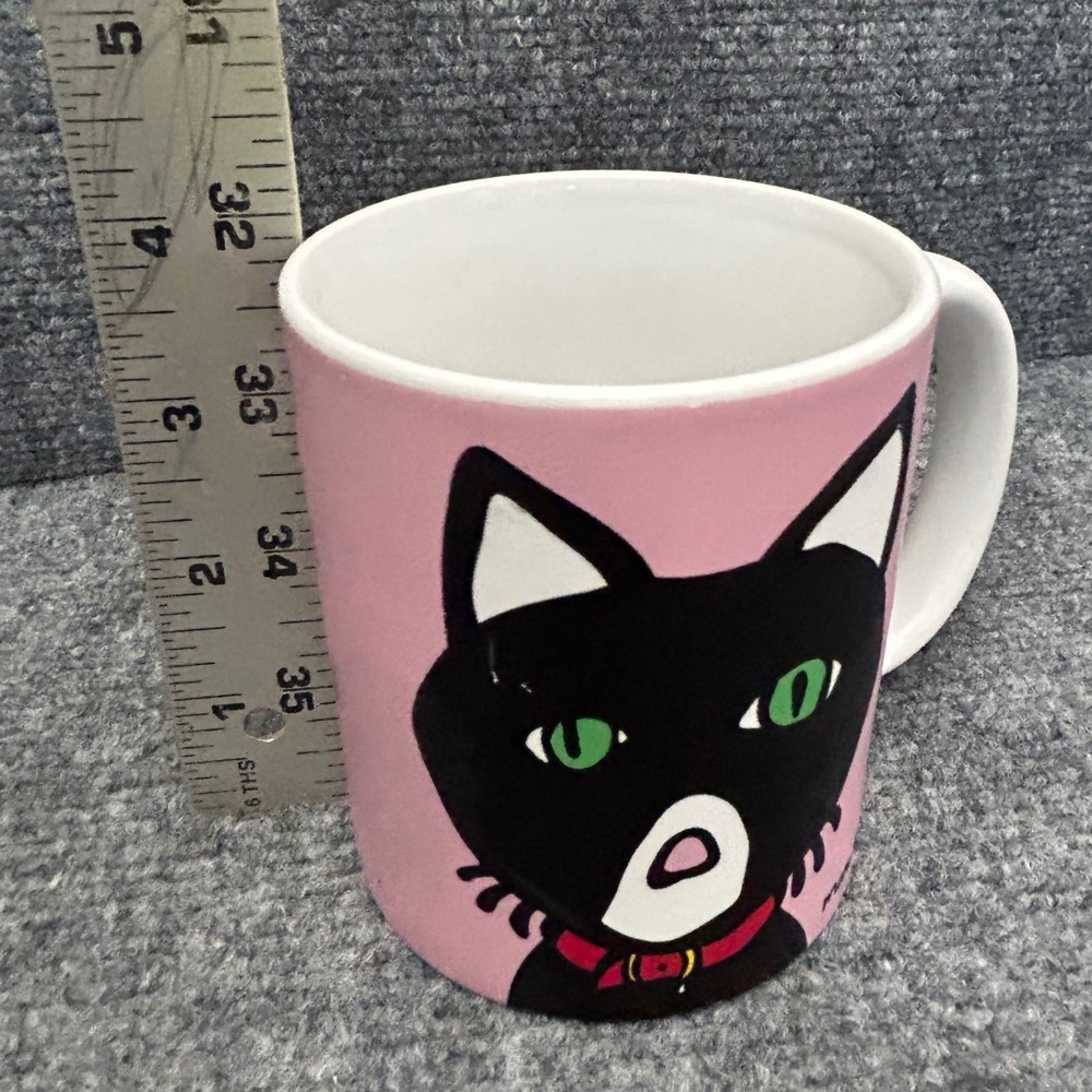 Marc Tetro Black Cat Pink Ceramic Coffee Mug Green Eyes Orca Coatings - Picture 5 of 8
